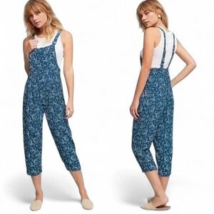Maeve Anthropologie Blue Print Cropped Overalls XL Boho Casual Summer